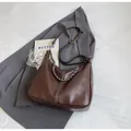 Brown faux leather underarm bag with contrast stitching and silver chain detail - Coffee