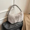 Faux fur gray plush handbag with braided shoulder strap for winter fashion style - Gray