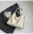 Sac fourre-tout chic blanc crème en cuir PU avec chaîne argent et bandoulière - Sans Pendentif / Blanc Cassé