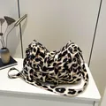 Fashionable woven leopard print tote bag with wide adjustable shoulder strap in beige and black - Khaki