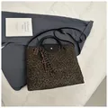 Coffee leopard print tote bag with black leather handles and chocolate charm pendant - With Pendant / Coffee