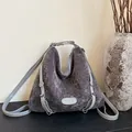 Dark gray corduroy convertible backpack and crossbody bag with gray leather accents - Gray