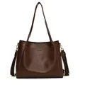 Large capacity vintage dark brown tote bag with dual straps and wide crossbody strap - Coffee