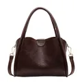 Vintage dark brown crossbody bag with top handle and golden hardware on white background - Coffee - PU