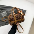 Leopard print Boston bag with silk scarf handles and adjustable shoulder strap - Leopard Print Style / Leopard Brown