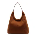 Minimalistische dunkelbraune Teddy-Fleece-Einkaufstasche mit Leder-Schulterriemen - Braun