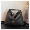 Retro black faux leather versatile backpack with vintage bronze buckle and distressed texture - Black