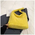 Bright yellow plush tote bag with fuzzy texture and wide strap for autumn winter - Yellow