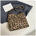 Winter faux fur leopard print tote bag with soft texture and large capacity shoulder strap - Leopard Brown