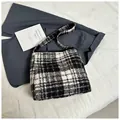 Winter black and white houndstooth tweed tote bag with wide shoulder strap - Grey and White Plaid