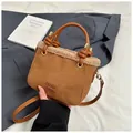 Sac seau en daim marron avec bordure en peluche beige et poignée cylindrique - Sans Pendentif / Marron