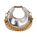 Chic silver pleated crescent handbag with chunky gold chain decoration and top handle - Silver