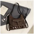 Dark brown faux leather tote bag with a front buckle pocket and cute bear charm pendant - Coffee With Charm