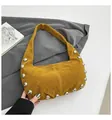 Vintage mustard yellow frosted shoulder bag with large silver rivet studs - Brown