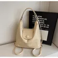 Versatile beige faux leather tote bag with convertible shoulder straps for women - Rice White (No Pendant)