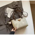 Retro grey canvas tote bag with dark brown leather trim and ice cream charm - Off-White with Pendant