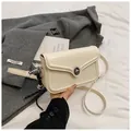 Chic creamy white square crossbody bag with metallic silver clasp and slim strap - White (With Pendant)