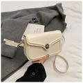 Elegant cream white small square crossbody bag with V-shape flap and silver swivel lock - White Without Pendant