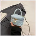 Light blue quilted mini crossbody bag with pearl zippers and golden chain strap - Blue