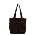 Brown corduroy tote bag with dual front pockets and large capacity shoulder straps - Coffee