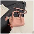 Pink lychee texture mini tote bag with silver metal lock and heart-shaped charm accessory - With Ornament / Pink