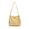 Bolso de hombro minimalista amarillo crema en cuero plisado con colgante de perlas - Con Colgante / Amarillo