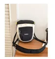 Detail of color-block crossbody bag with LUCKY patch, durable nylon and adjustable strap - Black