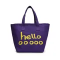 Bolso tote de lona morado con texto amarillo, bolsa de hombro de gran capacidad - Púrpura