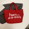 Grand sac cabas en toile rouge avec imprimé lettres blanches pour le shopping quotidien - Rouge