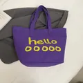 Sac fourre-tout en toile violette avec texte jaune hello et grande capacité - Violet