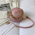 Bolso bandolera creativo con forma de baloncesto rosa con cadena dorada y letras blancas - Rosa