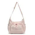 Pink quilted puff crossbody bag with drawstring pocket and adjustable shoulder strap - Pink