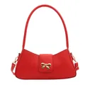 Sac baguette rouge minimaliste doté d'une boucle nœud dorée et d'une bandoulière mince - Rouge
