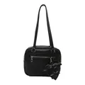 Bolso de hombro retro negro en cuero con colgante de corazón y lazos elegantes - Con Colgante / Negro