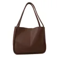 Minimalist dark brown tote bag in matte PU leather with vertical seam detail - Coffee No Charm