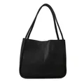 Minimalist black PU leather tote bag with elegant vertical stitching for women commuting - Black without Pendant