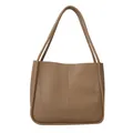 Minimalist khaki PU leather tote bag with vertical stitching and slim shoulder straps - Khaki (No Pendant)