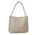 Minimalist beige PU leather tote bag with vertical stitching and long shoulder straps - White Without Pendant