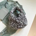 Fashionable grey pleated petal handbag in smooth satin fabric with ruffled design - Gray