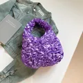 Lavender purple handbag with pleated petal texture and smooth satin finish - Purple