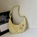 Grand sac hobo jaune clair avec imprimé chat cartoon et breloque en peluche - Jaune (Sans Pendentif)