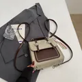 Vintage beige and brown star-buckle backpack with leather trim for women - Cream White with Pendant