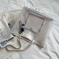 Large capacity transparent PVC tote bag with cream trim and cartoon bear pendant - Jelly White