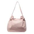 Minimalist light pink nylon tote bag with silver buckles and spacious commuter design - Pink