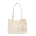 Minimalist creamy white tote bag with lychee texture and long shoulder straps - White