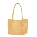Chic light yellow lychee pattern leather tote bag with elegant hanging charm pendant - Yellow