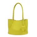 Minimalist large tote bag in bright lime green textured leather with matching coin purse - Green