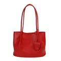 Red large-capacity tote bag in premium lychee grain leather with thin double straps - Red