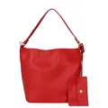 Red lychee pattern bucket bag with small pouch and gold hardware in minimalist style - Red