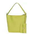 Lime green lychee grain leather bucket bag with matching small detachable pouch - Green